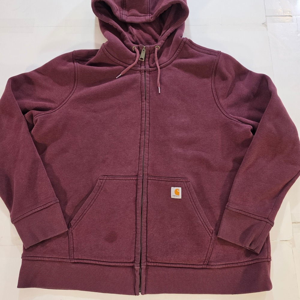 Carhartt Womens Relaxed Fit Full Zip Hoodie Burgundy Fleece Sweatshirt XXL 2XL